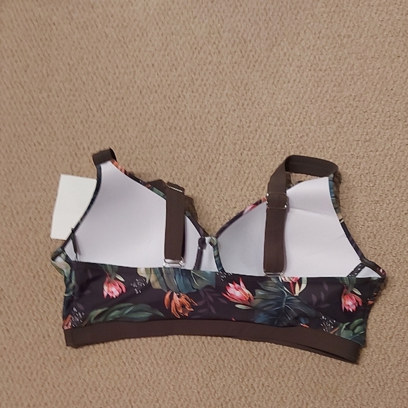 Floral Bikini Top - Khaki Green, Brown and Pink - Picture 2 of 6